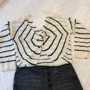 Love tree cream and black stripe twist-back sweater